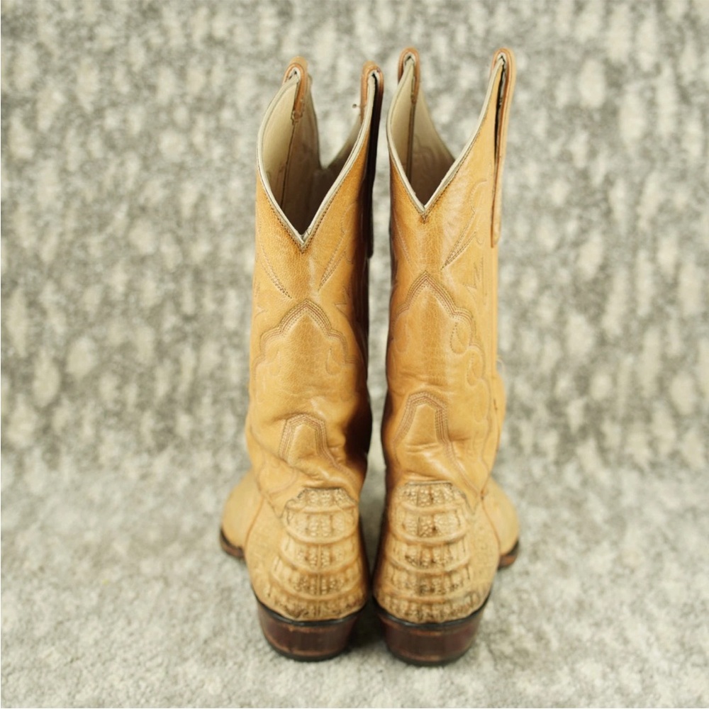 Vintage Handmade Genuine Crocodilian Leather Western Boots Tan Size 9.5 D - Picture 7 of 16